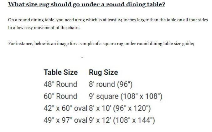 Rule Of Thumb For Rug Under Dining, What Size Rug For 48 Round Dining Table